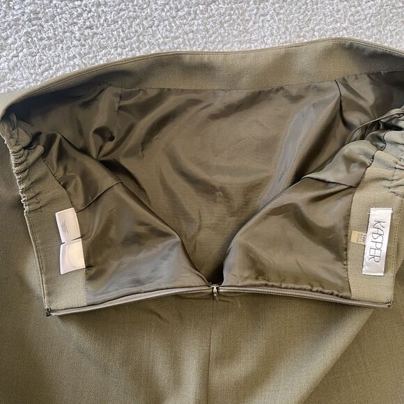 Kasper Skirt Womens Plus 14W Olive Green Crepe Pencil Knee Length Career Work - Picture 10 of 10